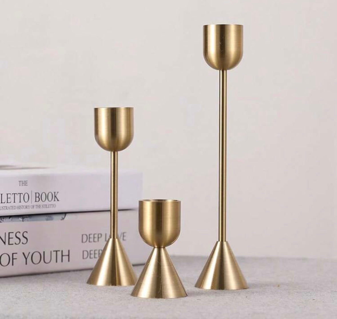 Brushed Brass Hourglass candle holder Set
